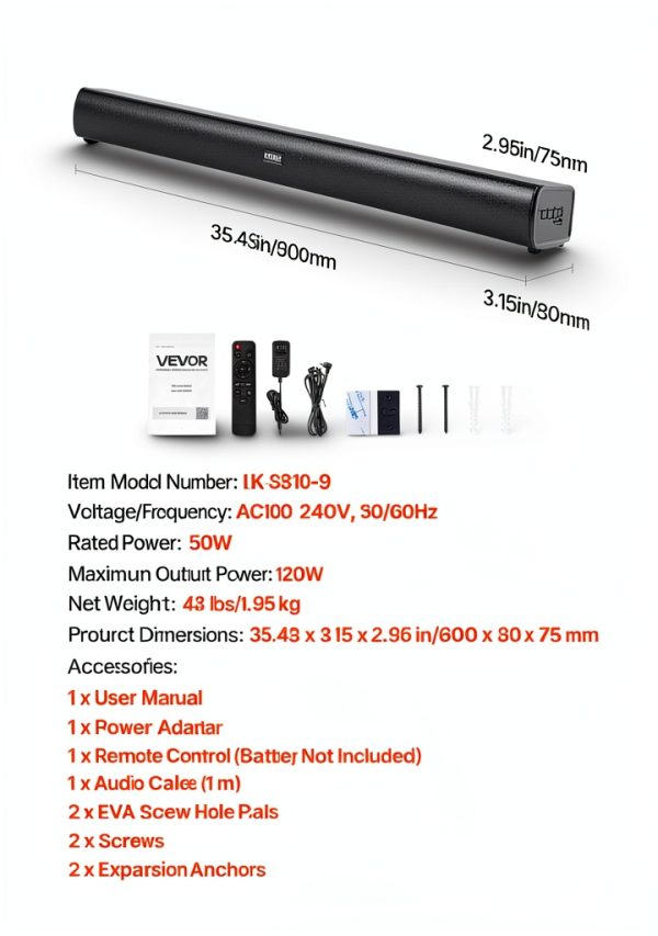 VEVOR Sound Bar 2.1 Channel Compact Smart TV Speaker-6
