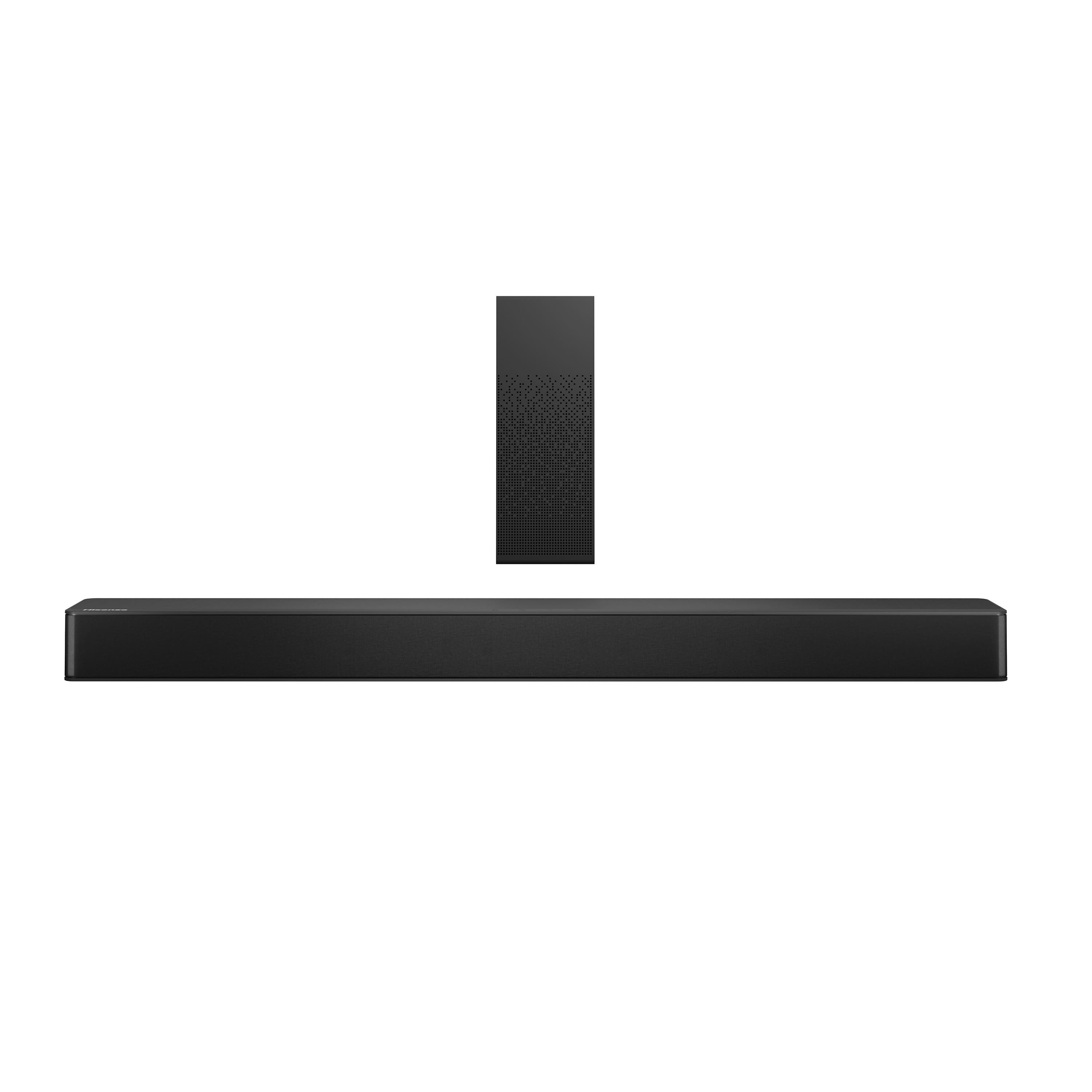 Hisense HS2100 soundbar and wireless subwoofer setup in a living room