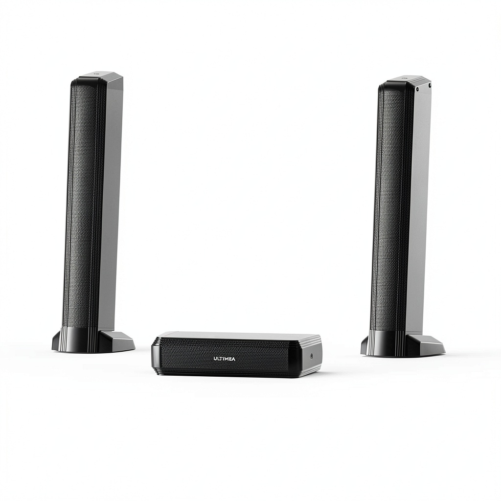 Ultimea Apollo S70 sound bar with RGB lighting in a living room setup