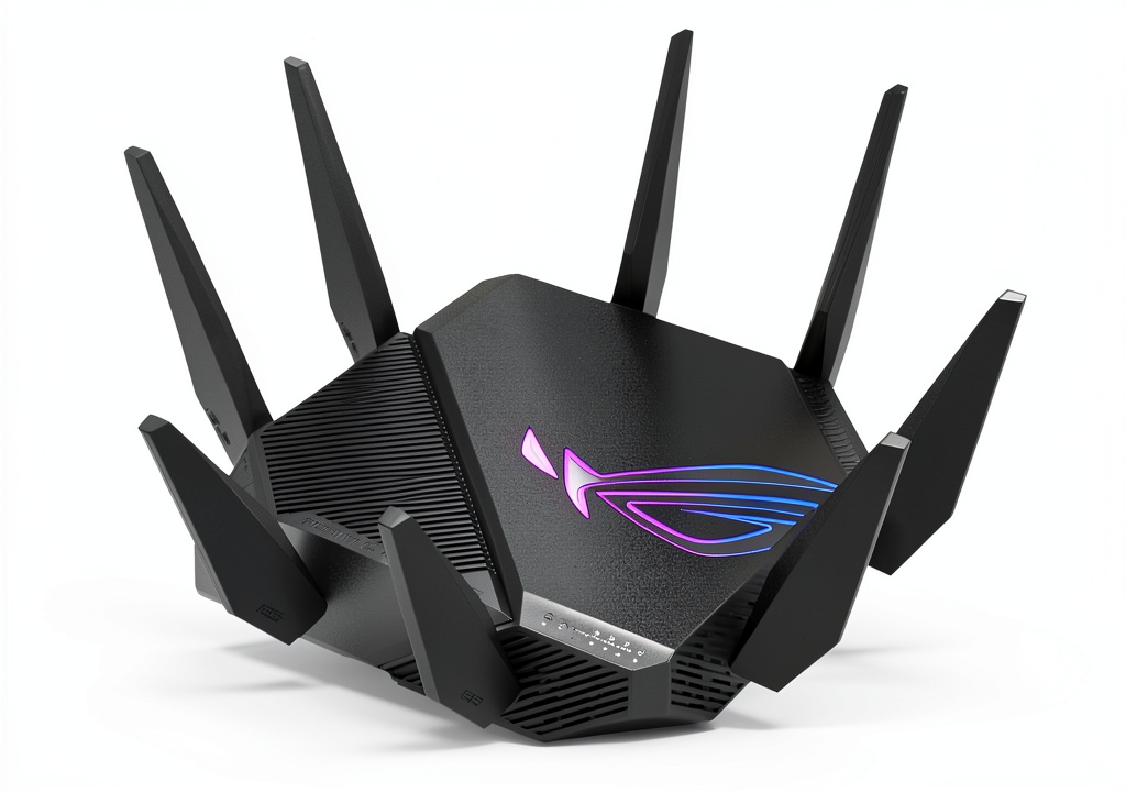 Installing ASUS GT-AXE11000 Tri-Band WiFi 6E Gaming Router Black on a wooden desk